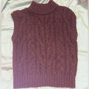Sleeveless Cable Knit Turtleneck Sweater Vest - Dark Brown